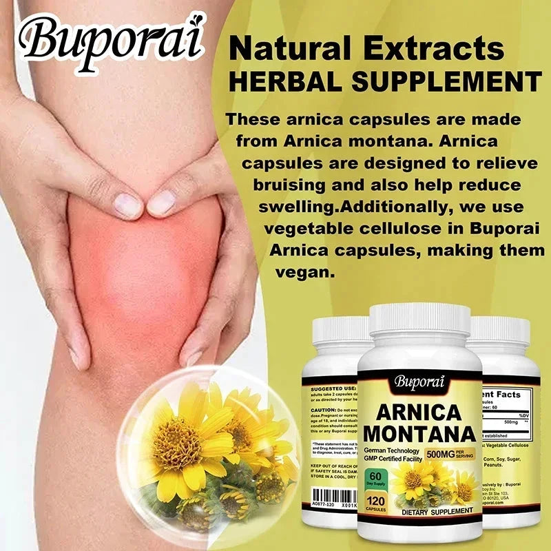 Arnica Montana Capsules - Suitable for Bruises and Swelling, Relieves Pain, Improves Mood, and Boosts Immunity - 120 Capsules MANDOTOS