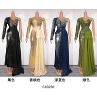 Customized Elegant Dress Women for Wedding Party Summer Autumn African V-neck Long Sleeve Evening Long Maxi Dress Gowns Africa C