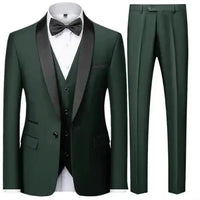 Black Men Autumn Wedding Party Three Pieces Set Large Size Male Blazer Coat Pants and Vest Fashion Slim Fit Suit