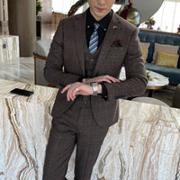 British Korean Style High Quality Modified Plaid Three-Piece Suit for Men - Stylish Business Casual Suit Vest And Trousers Set