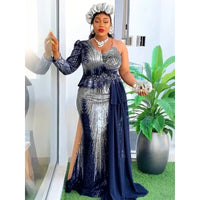 Customized Elegant Dress Women for Wedding Party Summer Autumn African V-neck Long Sleeve Evening Long Maxi Dress Gowns Africa C