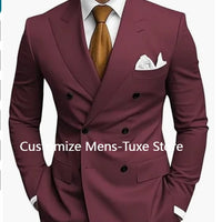 High Quality Brown Men's Suits Double Breasted Bespoke Double Breasted Peaked Lapel Formal Blazer Slim Fit 2 Piece Jacket Pants