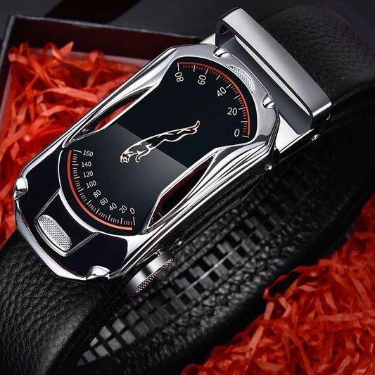 Belts for 3.5cm Width Sports Car Brand Fashion Automatic Buckle Black Genuine Leather Men's Jeans High Quality Waist Male Strap - MANDOTOS