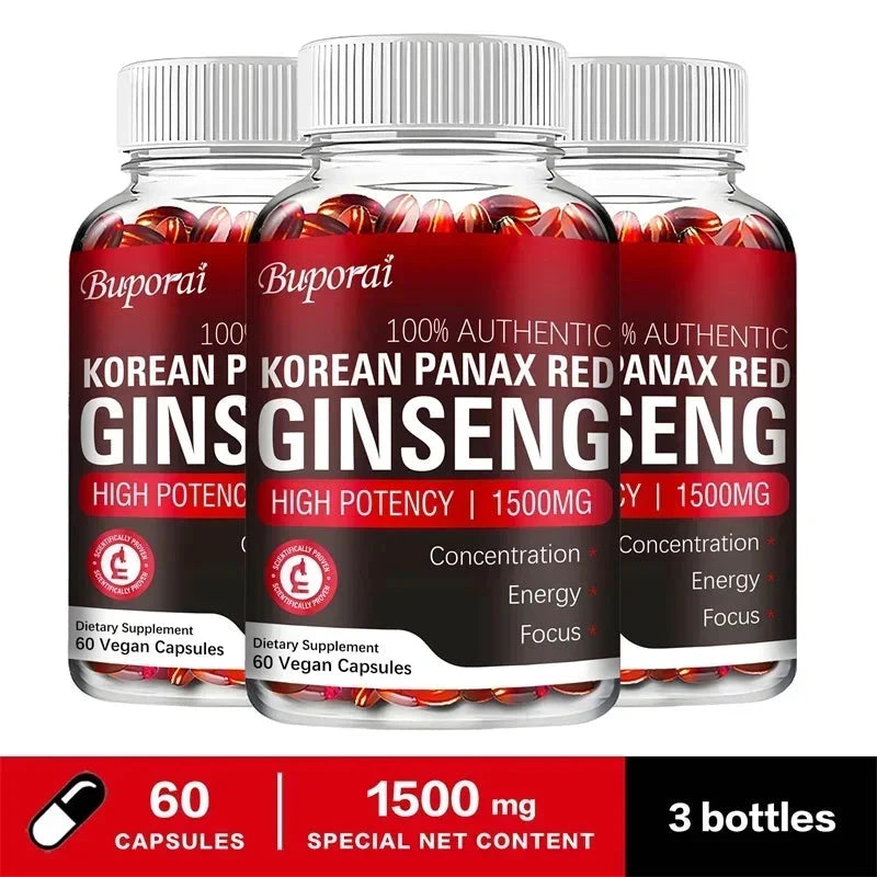 Korean Red Panax Ginseng Capsules - Increases Energy, Mood, Stamina & Performance Supports Mental Health MANDOTOS