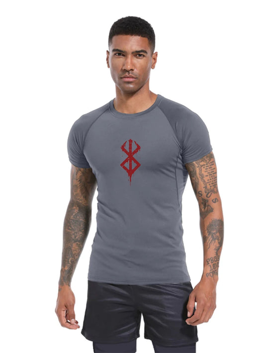 Men's Print Compression Shirts Summer Short Sleeve Rash Guard Gym Workout T-shirt Athletic Quick Dry Baselayer Undershirts Tops - MANDOTOS