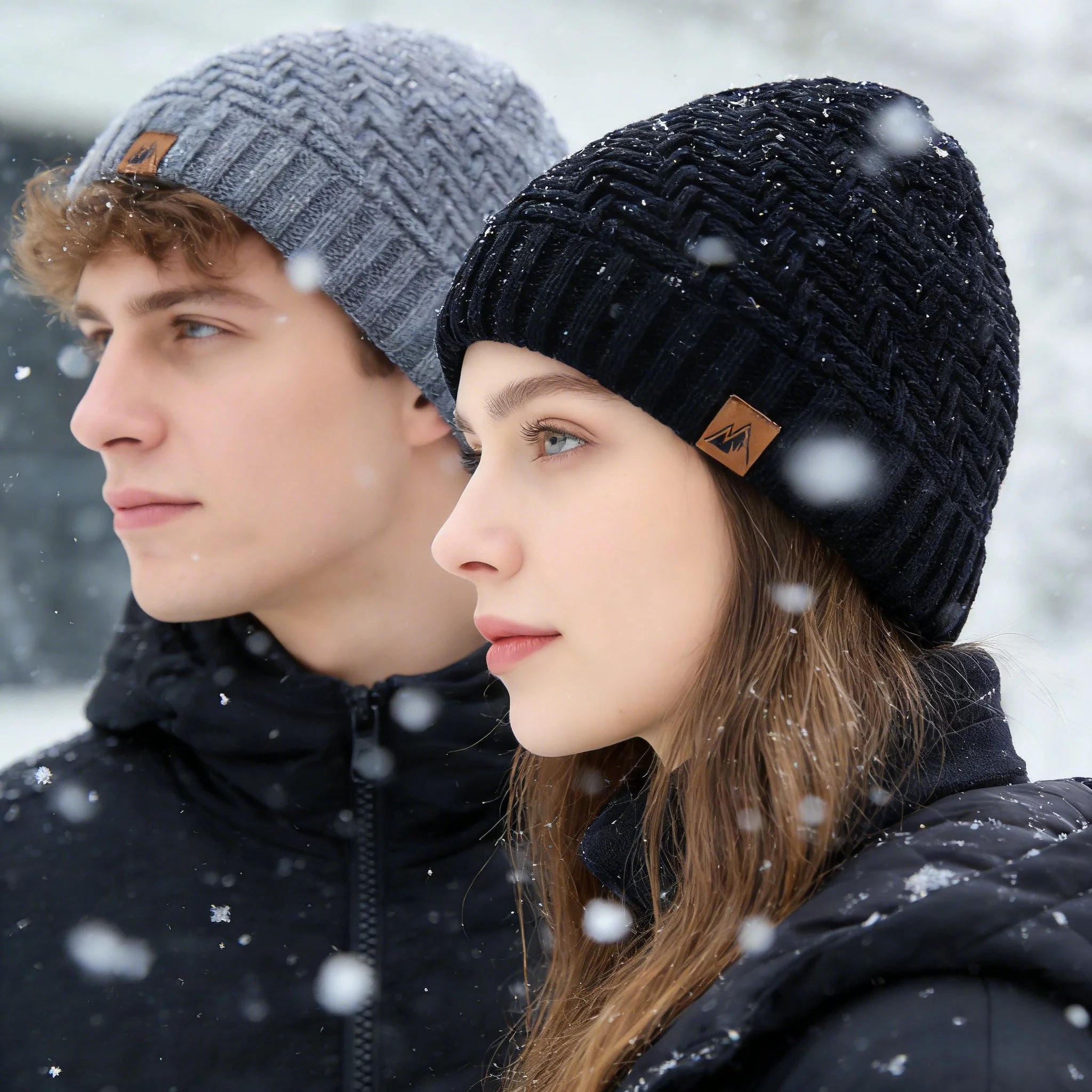 Unisex Peak Labal Winter Hats Fashion Knitted Hats For Men And Women Beanie Cap Outdoor Plush Fur Lined Warm Sports Hats