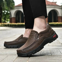 Handmade Leather Men Shoes Casual Outdoor Slip On Loafers Men Leather Shoes Flats Moccasins Walking Shoes Non-Slip Dropshipping MANDOTOS