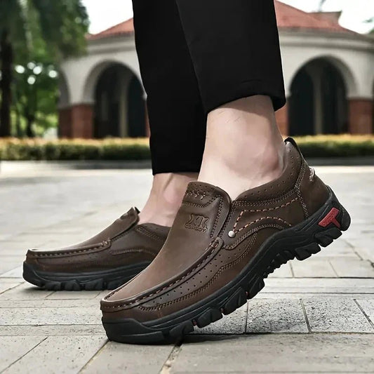 Handmade Leather Men Shoes Casual Outdoor Slip On Loafers Men Leather Shoes Flats Moccasins Walking Shoes Non-Slip Dropshipping MANDOTOS