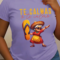 Mexican Mama Print T-Shirt for Women - Casual Short Sleeve Round Neck Polyester Knit Fabric Top H-Fit Regular Fit