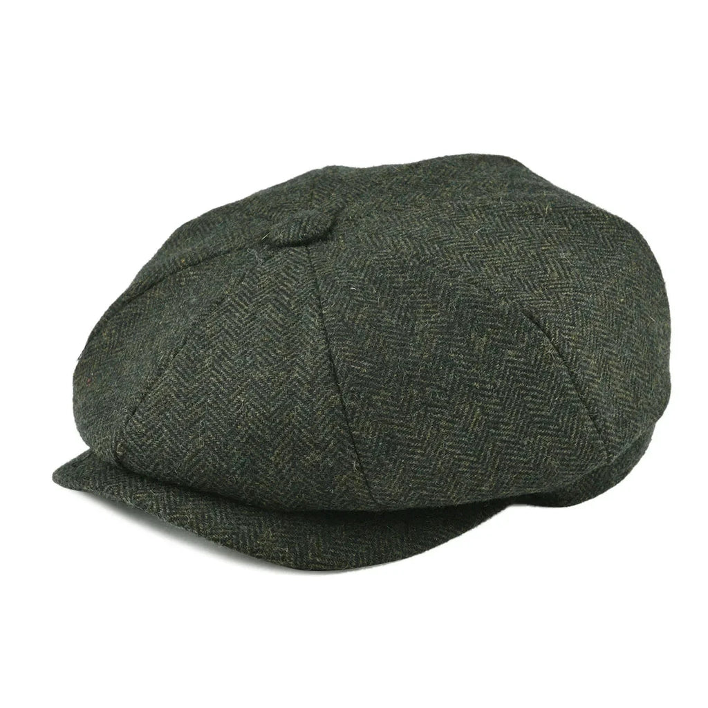Wool Bleed Herringbone Tweed Newsboy Cap Men 8-Panel Cabbie Flat Caps Gatsby Driver Beret Hat MANDOTOS