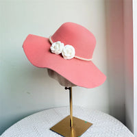 Women's Hats French Style Fedora Hat for Women 10CM Wide Brim Flat Top Felt Hat Winter Autumn Derby Wedding Jazz Hats