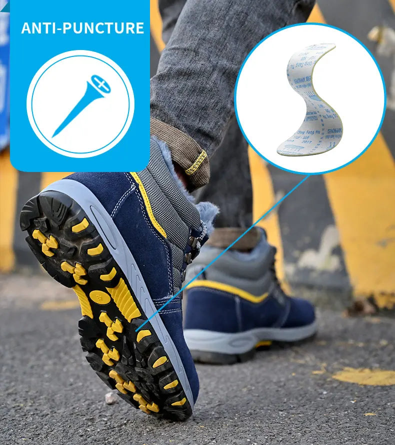 High Quality Winter Boots Men Steel Toe Cap Safety Boots Work Shoes Men Puncture-Proof Work Boots Plush Warm Safety Shoes male