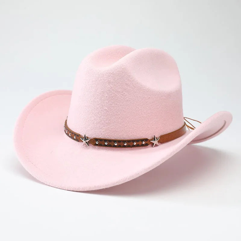 New denim hats for men and women, Western cowboy hats, five pointed star belt hats, soft woolen hats