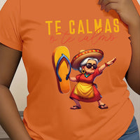 Mexican Mama Print T-Shirt for Women - Casual Short Sleeve Round Neck Polyester Knit Fabric Top H-Fit Regular Fit