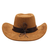Western cowboy hat with bullhead rivets, curved brim, windproof rope, and felt for outdoor riding and jazz hats
