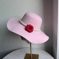 Women's Hats French Style Fedora Hat for Women 10CM Wide Brim Flat Top Felt Hat Winter Autumn Derby Wedding Jazz Hats