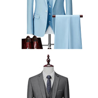 M-6XL 15 Colors ( Jacket+Vest+Pants ) Formal Business Office Men's Suits Groom Wedding Dress Party Dress Solid color Suit