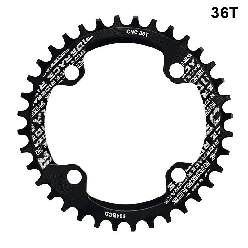 RIDERACE Bicycle Crank Chainring 104BCD Round Shape Narrow Wide 32T/34T/36T/38T Mountain Bike Crankset Chainwheel Single Plate MANDOTOS