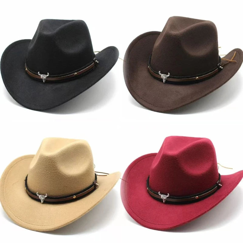 New denim hats for men and women, Western cowboy hats, five pointed star belt hats, soft woolen hats