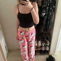 Y2K Hello Kitty Pajamas Pants Sanrio Anime Women's Pajama Pants Cartoon Couple Home Sleepwear Trousers Leisure Home Clothing MANDOTOS