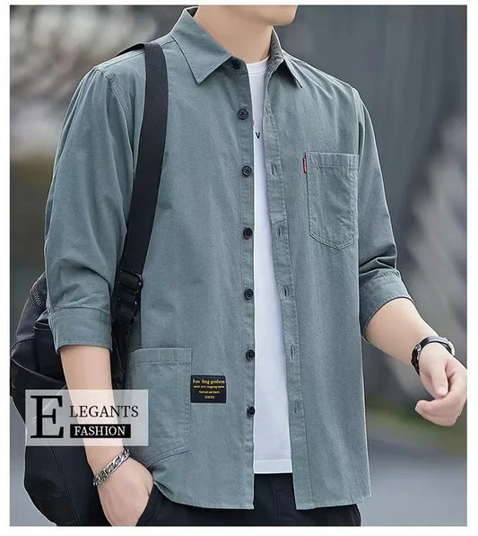 Men shirts Summer Men's clothing Short-Sleeved shirts & blouses Daily Solid Color Stand-Up Collar Casual Beach Style Male Shirt - MANDOTOS
