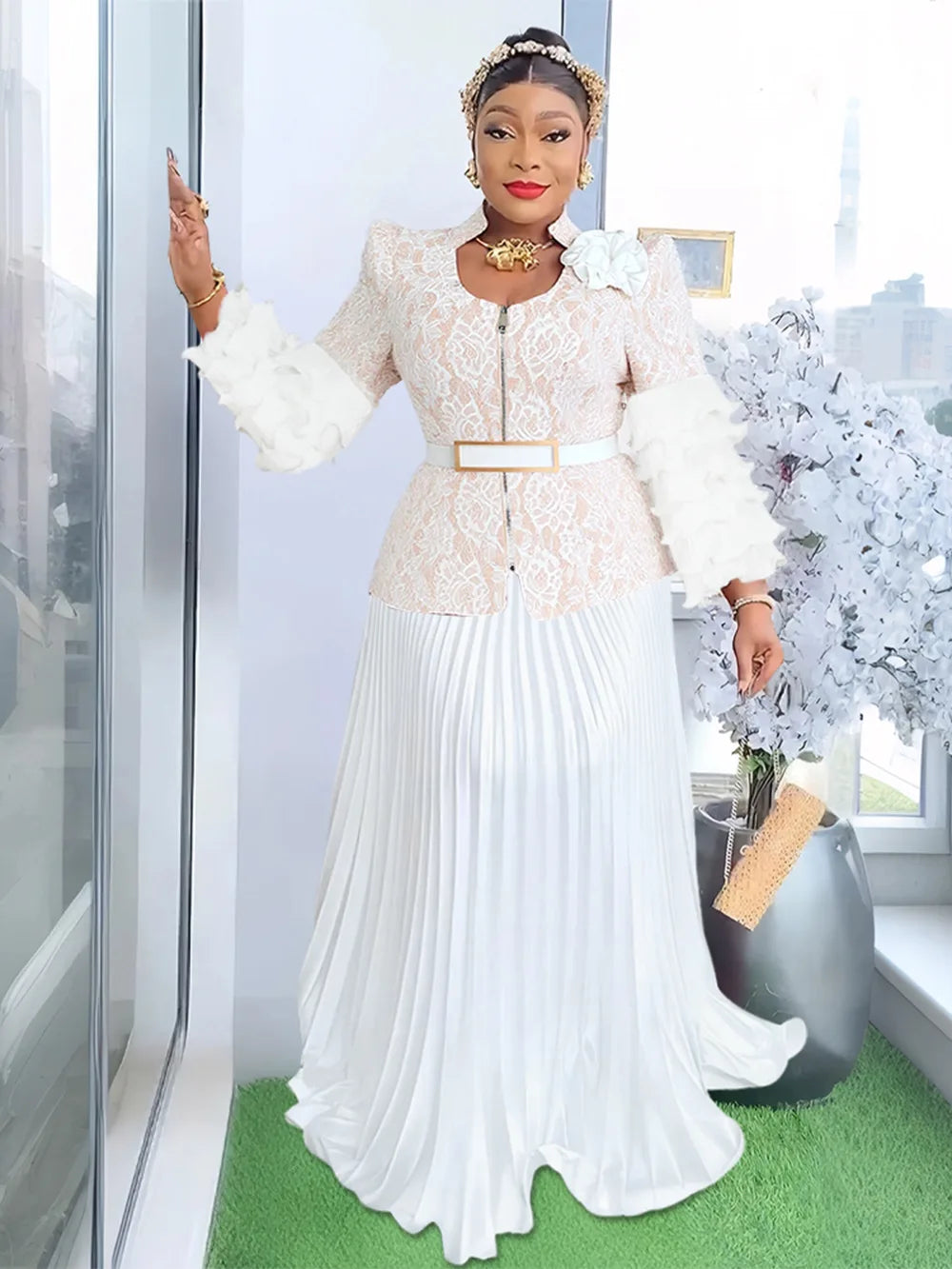 Customized Elegant Dress Women for Wedding Party Summer Autumn African V-neck Long Sleeve Evening Long Maxi Dress Gowns Africa C