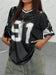 Summer New Black Speed 91 Print T-Shirt For Women V-Neck Patchwork Short Sleeve Sports Football Jersey Y2K Loose Oversized Tops - MANDOTOS