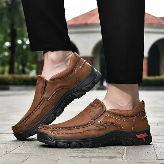 Handmade Leather Men Shoes Casual Outdoor Slip On Loafers Men Leather Shoes Flats Moccasins Walking Shoes Non-Slip Dropshipping MANDOTOS