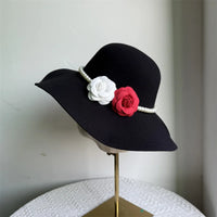 Women's Hats French Style Fedora Hat for Women 10CM Wide Brim Flat Top Felt Hat Winter Autumn Derby Wedding Jazz Hats