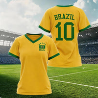 Women's Brazil National Team Aesthetic Jersey T-Shirt, Sporty Graphic Print