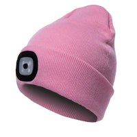 Winter Men Beanie Hat with LED Light Rechargeable Knitted Hat for Woman Cap Night Running Fishing Riding Sports Teenager Beanies