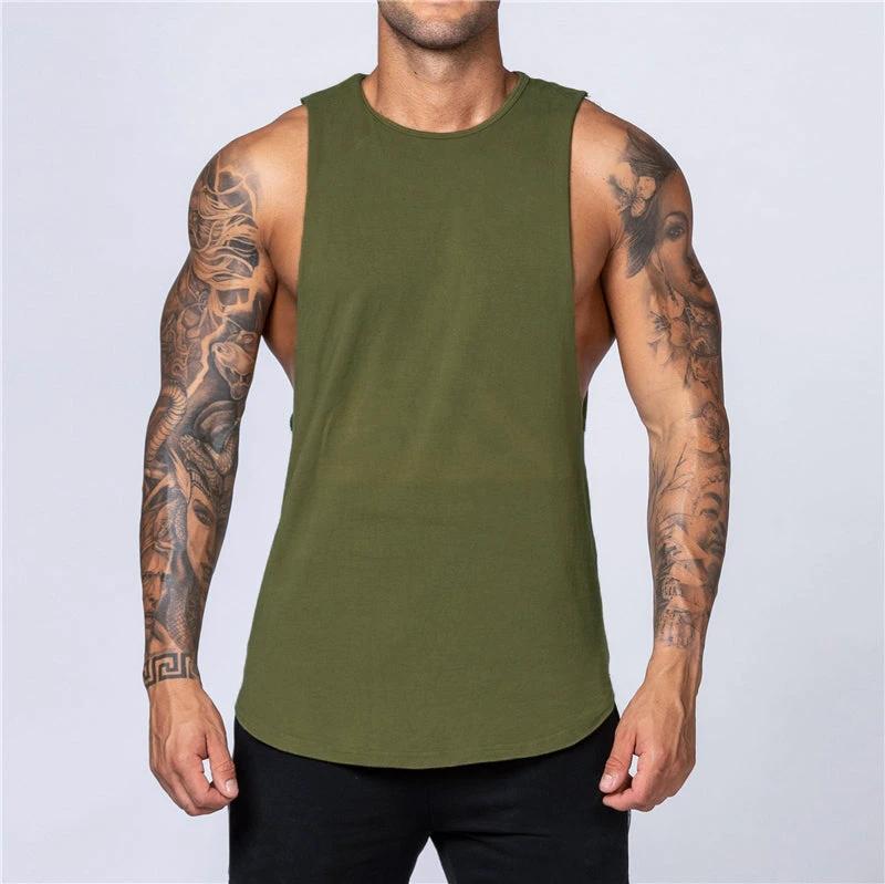Men's Gym Clothing Summer Fitness Cotton Tank Top Men Jogging Bodybuilding Sleeveless Shirt Breathable O-Neck Casual Muscle Vest MANDOTOS