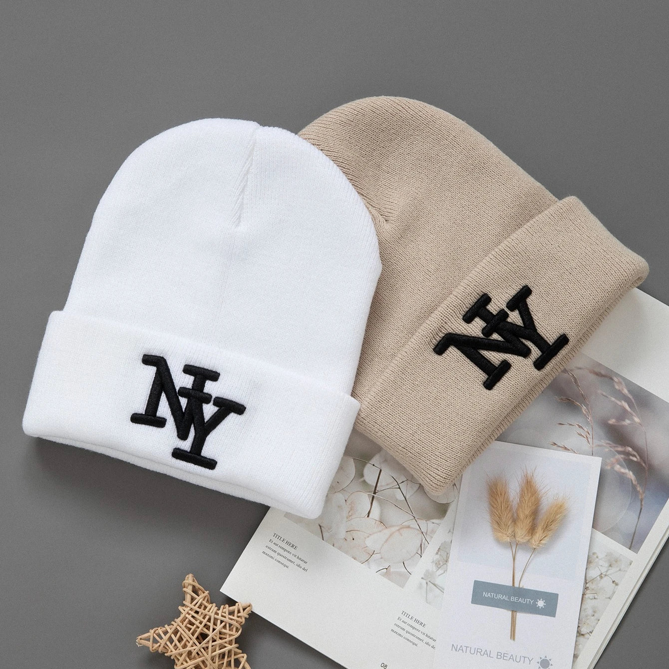 1/2/3pcs Unisex Winter Beanie Hats, Solid Color Knitted Warm Outdoor Caps with Embroidered Hand Washable