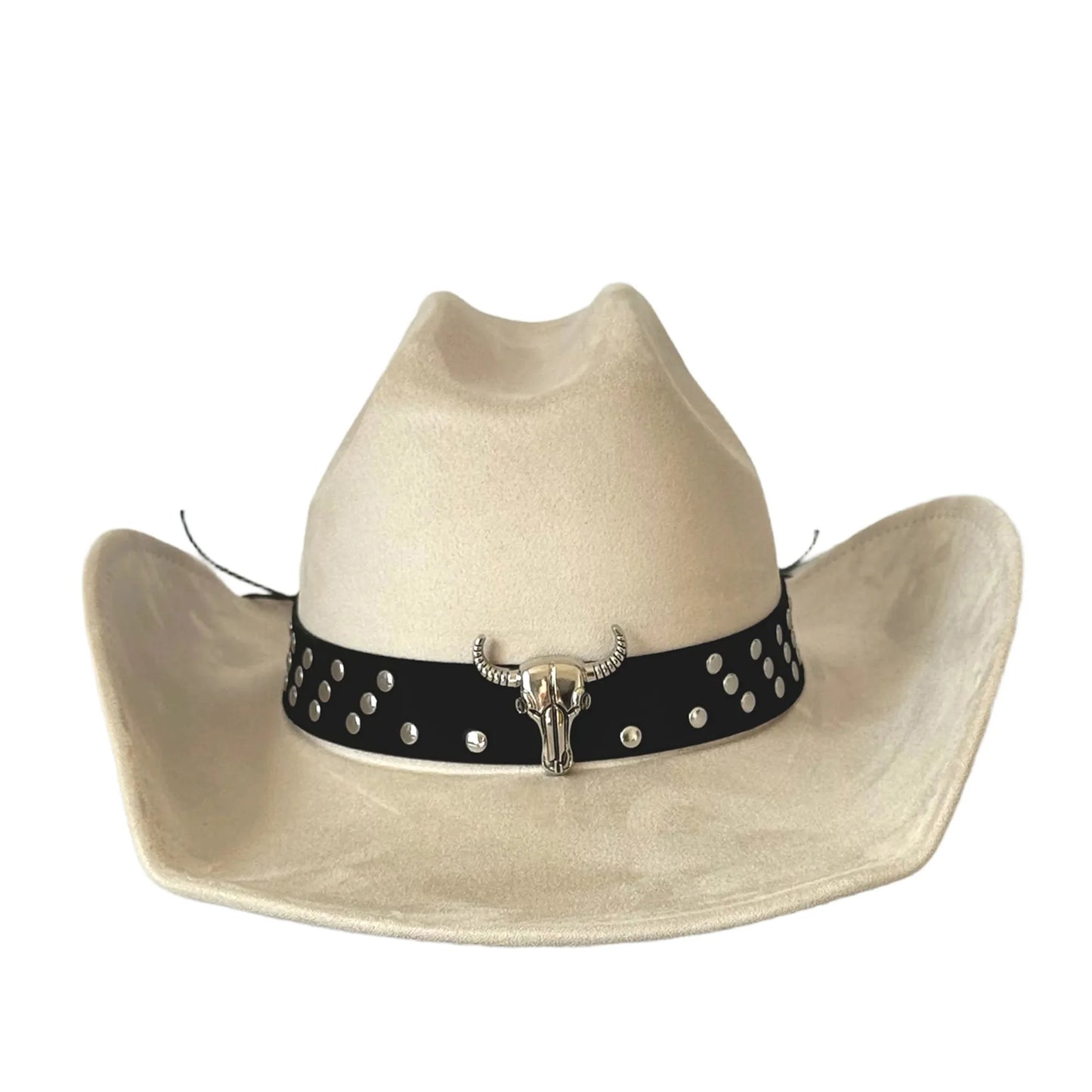 Vintage Style Unisex Cowboy Hat with Bull Head Bead Detail and Wide Brim Fedora for Western Cowgirl Fashionistas