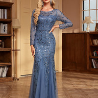 2024 Hot Sale Mermaid Evening Dresses O-Neck Full Sleeve Tulle Embroidery Long Party Gown Elegant Formal Dress