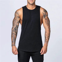 Men's Gym Clothing Summer Fitness Cotton Tank Top Men Jogging Bodybuilding Sleeveless Shirt Breathable O-Neck Casual Muscle Vest MANDOTOS