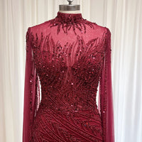 Eshaut&bridal Luxury Beaded Evening Dress Cape Sleeve Dubai Sheer Neck Mermaid Formal Prom Wedding Party Gown Customized 2026