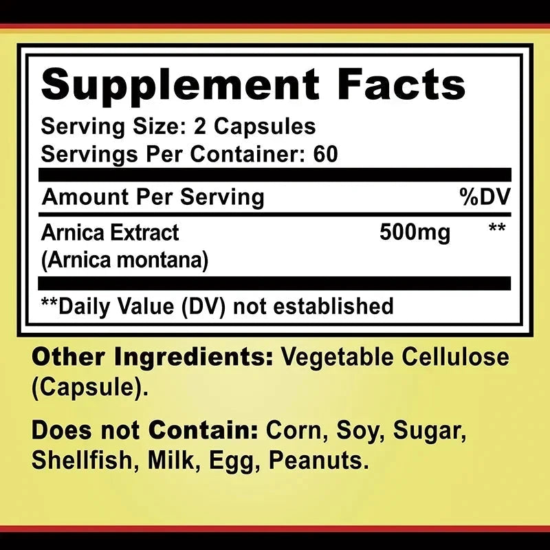 Arnica Montana Capsules - Suitable for Bruises and Swelling, Relieves Pain, Improves Mood, and Boosts Immunity - 120 Capsules MANDOTOS