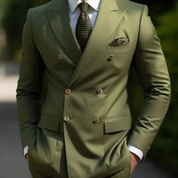 High Quality Brown Men's Suits Double Breasted Bespoke Double Breasted Peaked Lapel Formal Blazer Slim Fit 2 Piece Jacket Pants