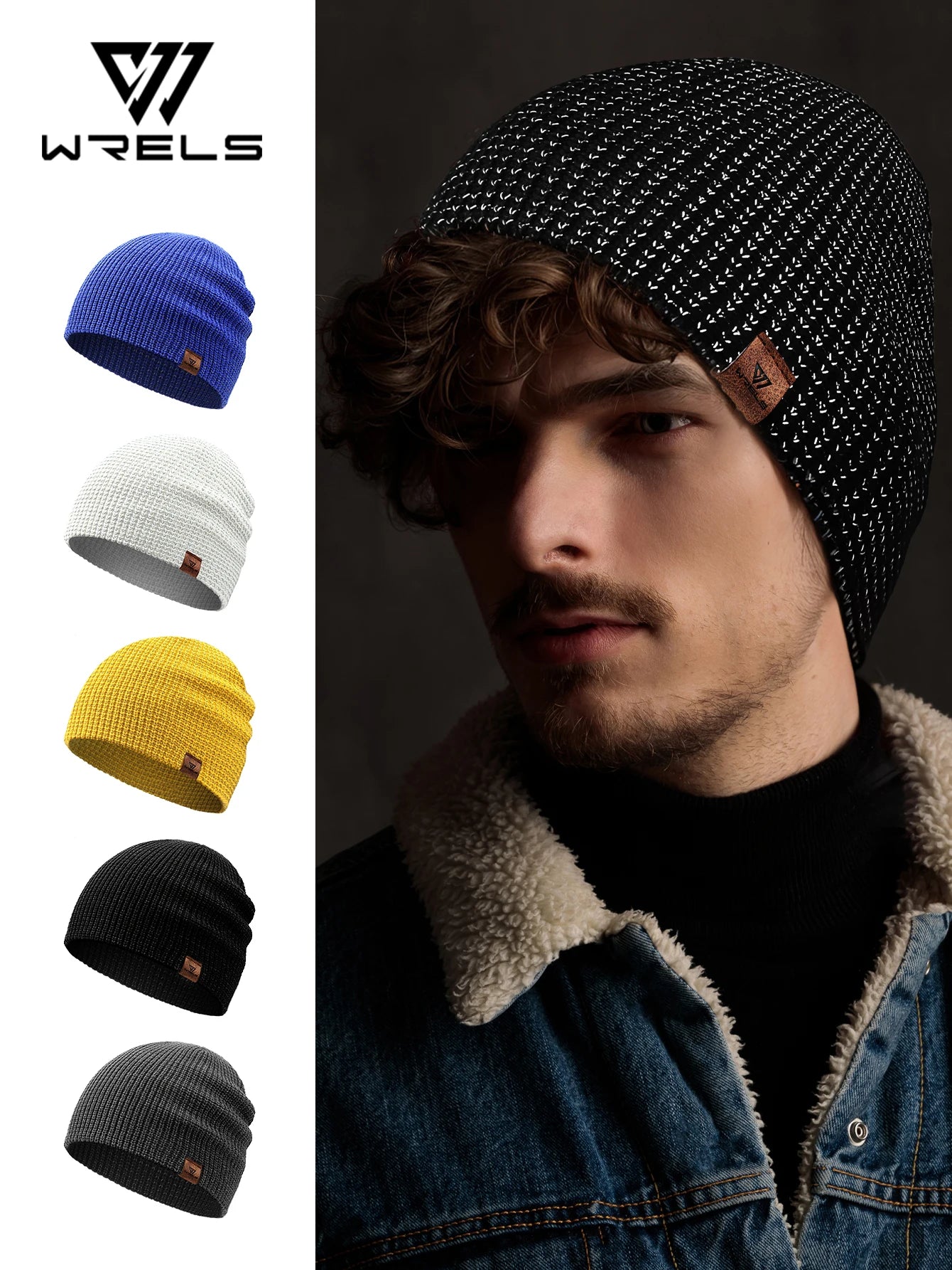 WRELS Winter Knitted Beanie Hats Warm Night Running Reflective Hat Unisex Windproof Ear Protection Cycling Hiking Ski Cap