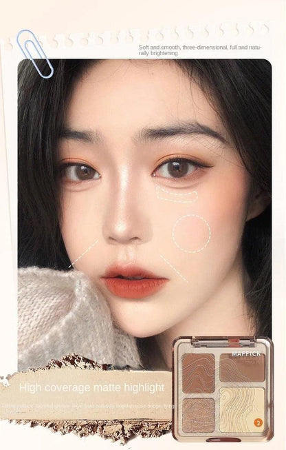 Natural Stereoscopic Face Powder Palette Matte Bronzer Contour Shading Multifunctional Highlighter Cosmetic Blush Gift - MANDOTOS