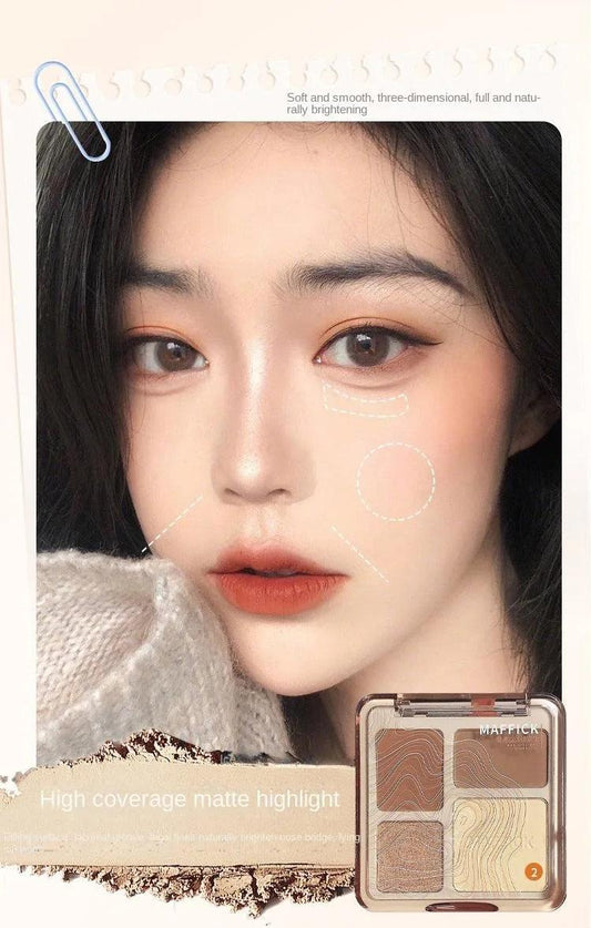Natural Stereoscopic Face Powder Palette Matte Bronzer Contour Shading Multifunctional Highlighter Cosmetic Blush Gift - MANDOTOS