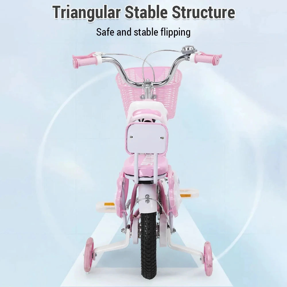 Kids Bike 12-20in Bicycle for Girls Ages 3-13 Years with Training Wheels Basket Protective Net Fash Wheel MANDOTOS