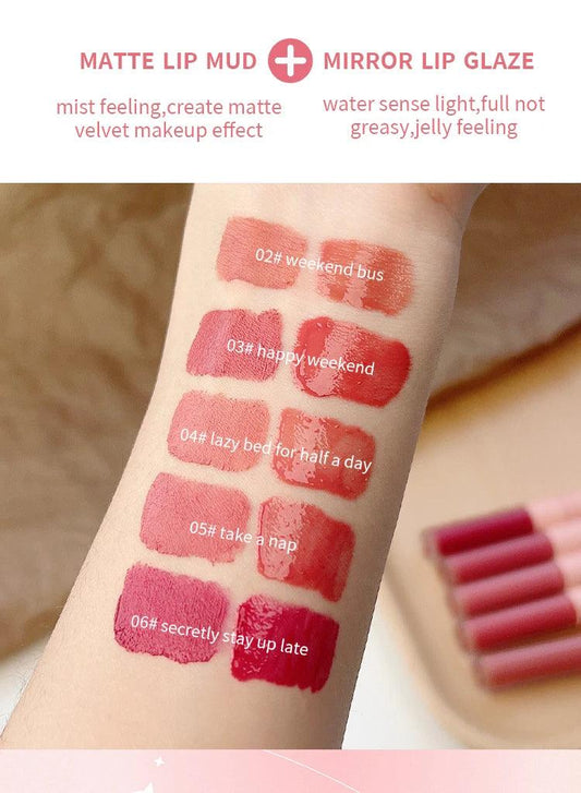 Double End Lip Glaze Full Gloss Mirror And Matte Velvet Long Term Color And Moisture Lip Gloss Anti Stain Cosmetic Lip Glaze - MANDOTOS