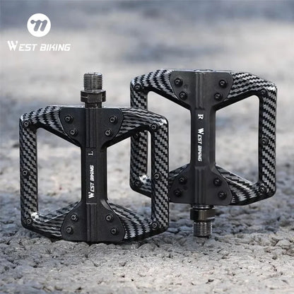 WEST BIKING MTB Integrated Pedals 3 Bearing Ultralight Flat Pedals Aluminum Alloy Nylon Carbon Fiber Coating Specialized Pedals
