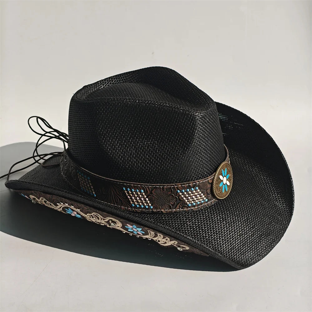 2026 Embroidery Horse Accessories Straw Cowboy Hat for Women Men – Western Sun Hat for Country Concert Rodeo and Cowgirl Hat