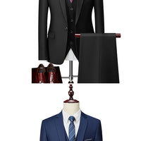 M-6XL 15 Colors ( Jacket+Vest+Pants ) Formal Business Office Men's Suits Groom Wedding Dress Party Dress Solid color Suit