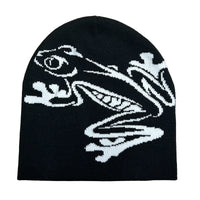 Tree Frog Print Beanie Men Women, Stretchy Knit Skull Cap for Outdoor Sports, Casual Streetwear, Unisex Cuffed Winter Hat