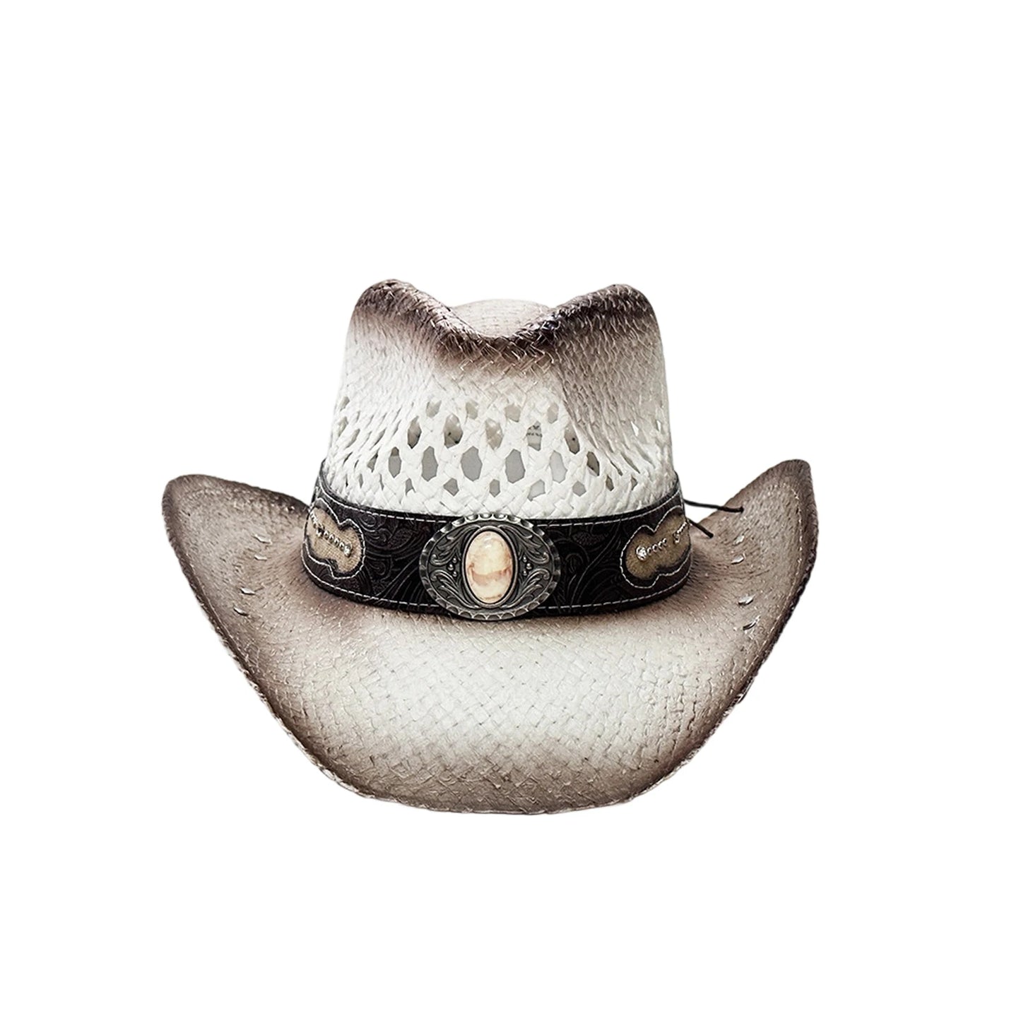 Vintage-Inspired Western Straw Cowboy Hat with Concho Band - Unisex Rodeo Cowgirl Style - MANDOTOS INTERNATIONAL