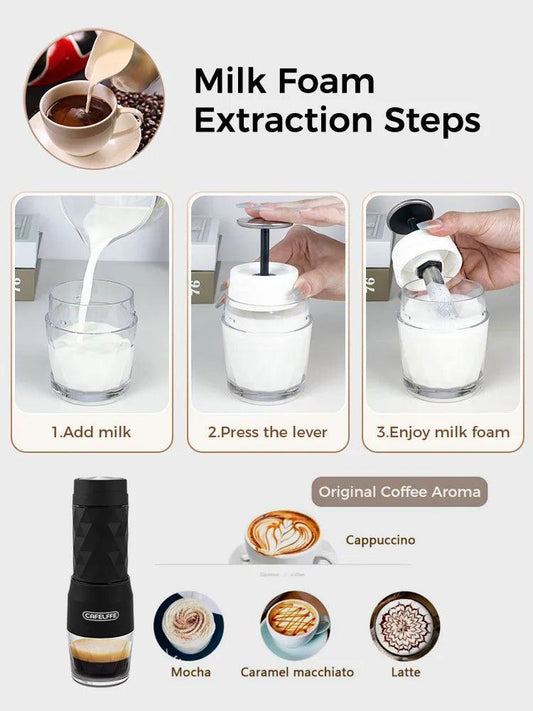 Cafelffe 3 In1 Portable Coffee Machine Hot/Cold Water Manual Espresso Maker For Capsule & Ground Hand Press Brewer hiking Travel - MANDOTOS